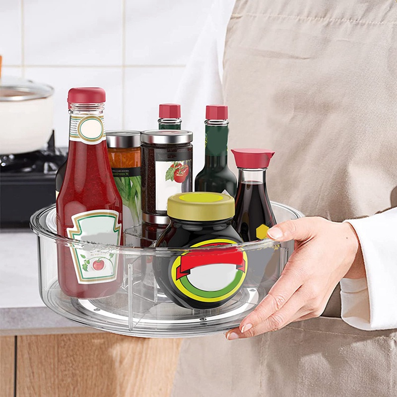 Bàn Xoay Bằng Acrylic Trong Suốt Cỡ Lớn Có Chia Ngăn Sắp Xếp Gọn Gàng Cho Tủ Lạnh Nhà Bếp Nhà Tắm