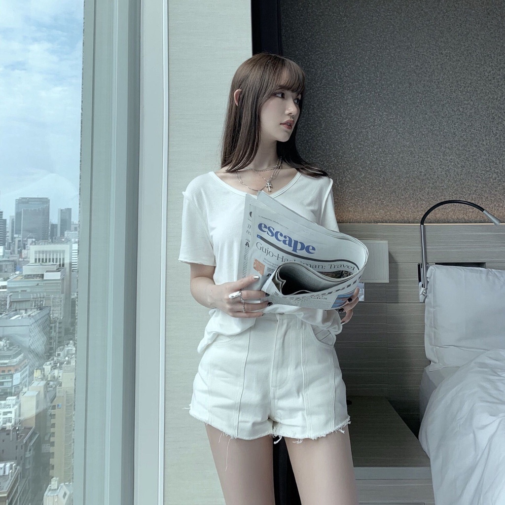 Quần Short Denim Lưng Cao Ống Rộng Thời Trang Mùa Hè 2023 Dành Cho Nữ