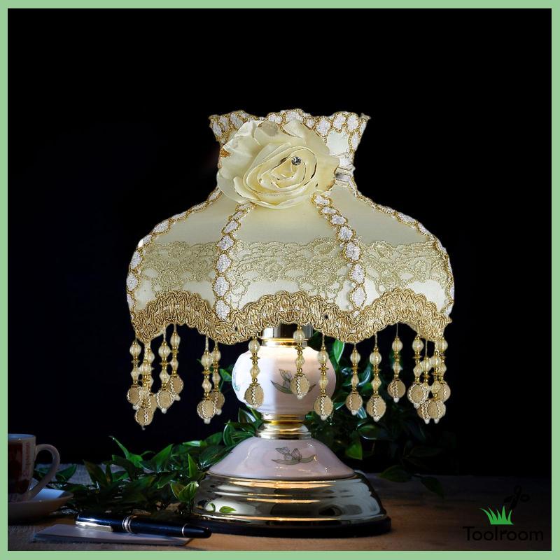 Chụp Đèn E27 [Toolroom] Bằng Vải Viền Tua Rua Phong Cách Cổ Điển Cho Đèn Bàn E27