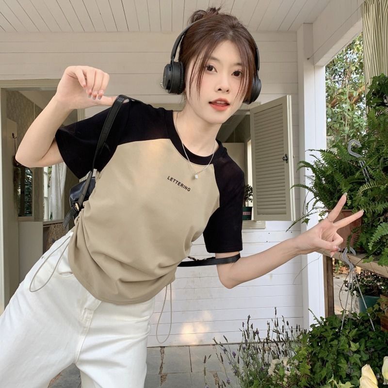 Áo Thun Ngắn Tay Phối Dây Rút Thời Trang Mùa Hè 40-100kg 4 Màu Tùy Chọn