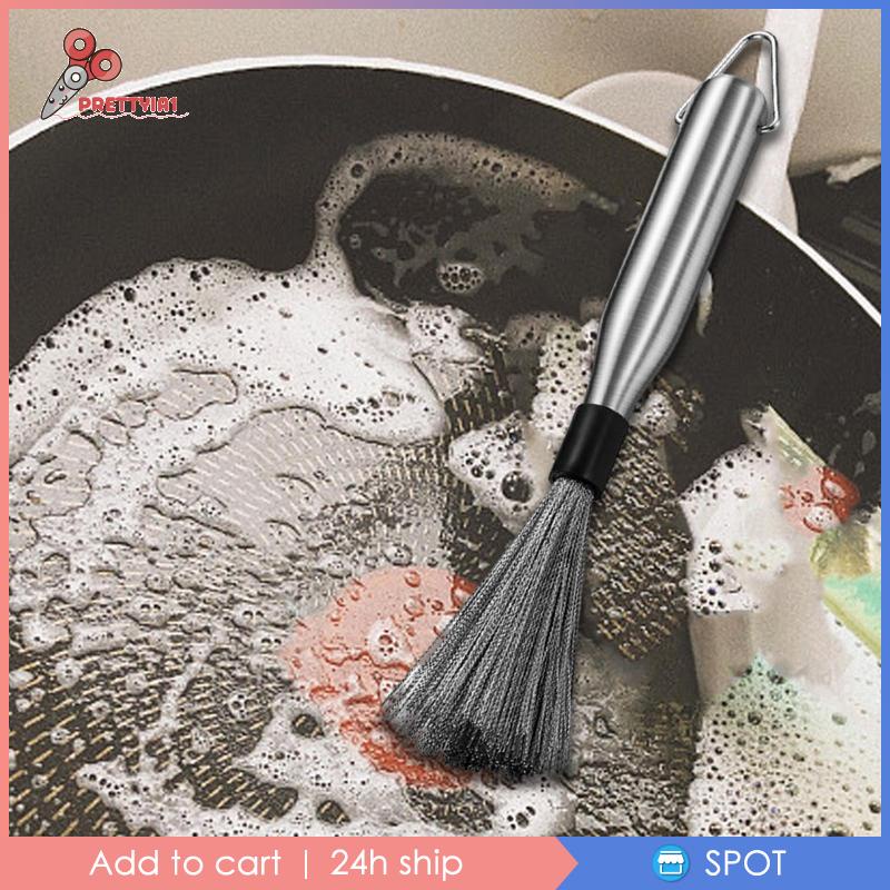 [Prettyia1] Bàn Chải Chà Nồi Chảo Với Tay Cầm Thoải Mái Cho Nồi Chảo Gang
