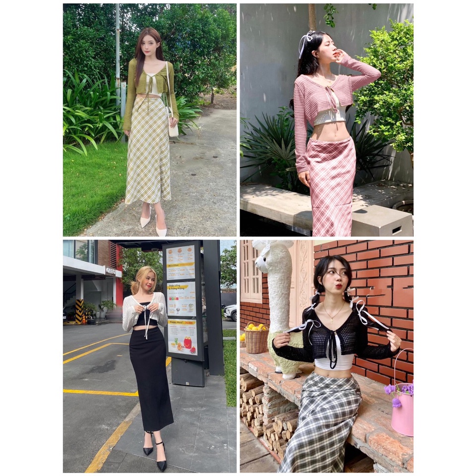 Set 3 món khoác đan +áo 2 dây + chân váy