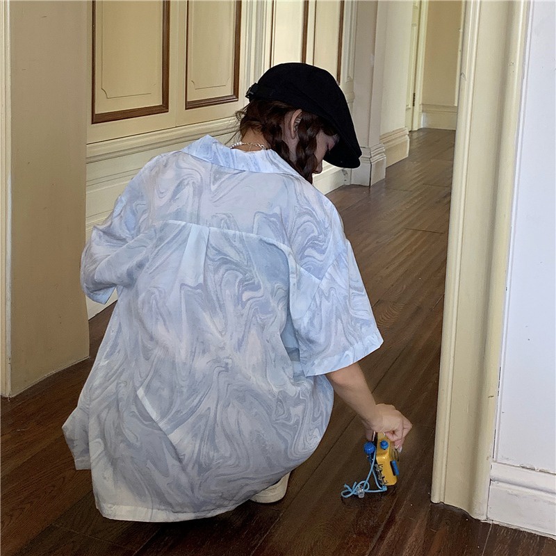 Áo Sơ Mi Tay Ngắn Dáng Rộng Họa Tiết Màu Nhuộm Thời Trang Cá Tính