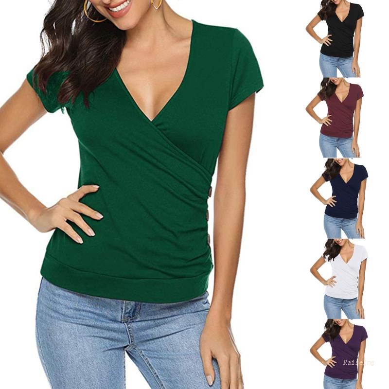 Áo Thun Ngắn Tay Cổ Chữ V Dáng Ôm Thời Trang Mùa Hè Dành Cho Nữ