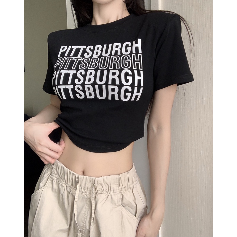 Áo Croptop Ngắn Tay In Chữ Phong Cách Thời Trang Cho Nữ