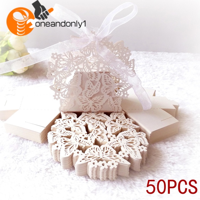 Set 50 Hộp Đựng Kẹo Cưới Hình Bươm Bướm Rỗng Có Dây Ruy Băng Trang Trí Tiệc Cưới / Sinh Nhật