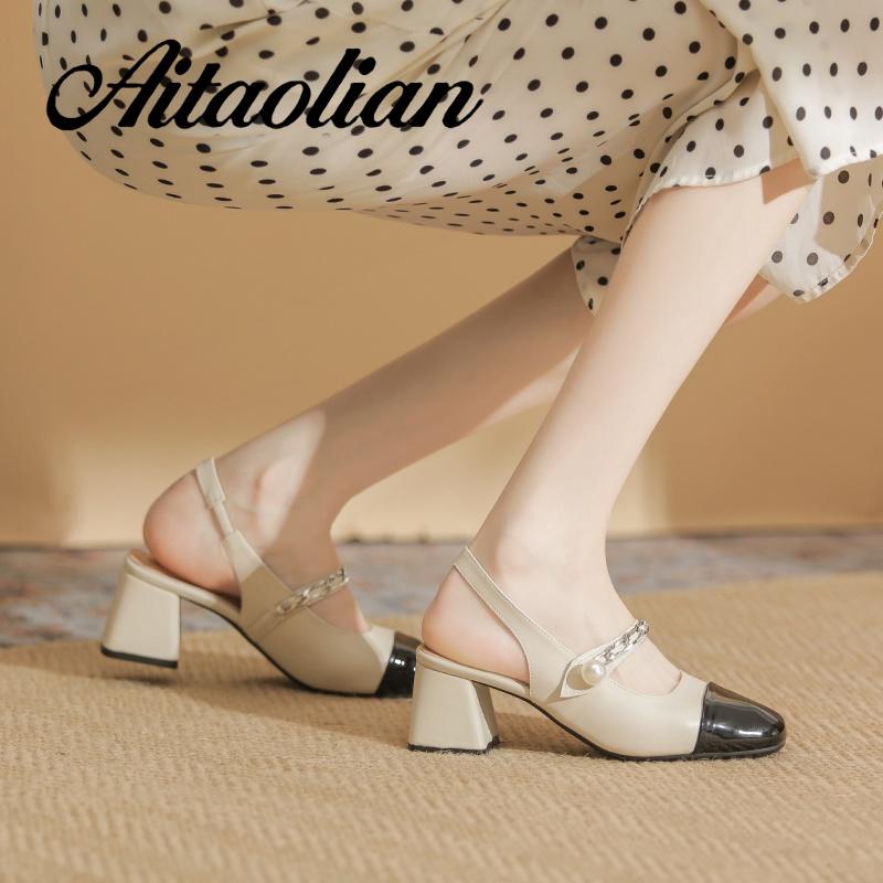 Xăng đan Cao Gót 5cm Bằng Da Bóng Mũi Tròn Đế Mềm Màu Trơn Cho Nữ mary jane