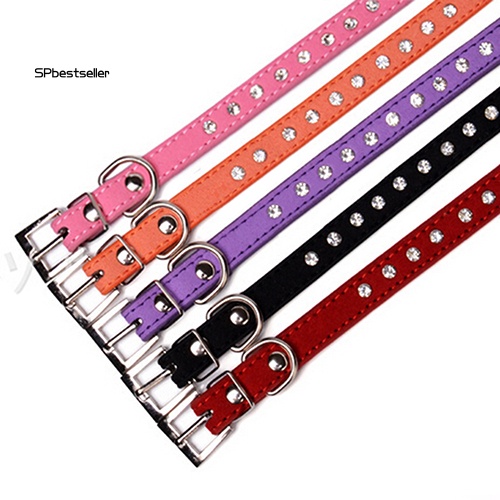 Vòng Cổ Da Lộn Đính Đá Nhân Tạo Màu Trong Suốt Dễ Điều Chỉnh Thời Trang Cho Thú Cưng