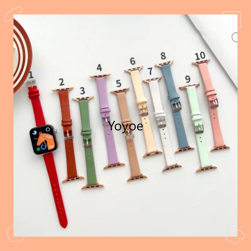 Dây Đeo Đồng Hồ Bằng Da Màu Kẹo Mỏng 49mm Series 8 7 41mm / 45mm Correa 38mm / 42mm Cho iWatch SE 6 5 4 3 40mm / 44mm