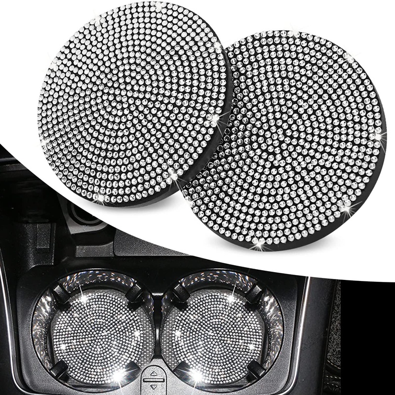 Đế Lót Ly Hình Tròn Đính Đá Chống Trượt Trang Trí Nội Thất Xe Hơi