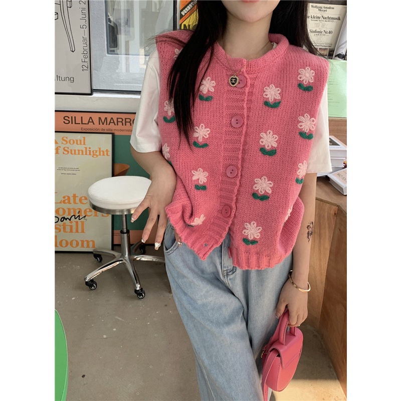 Áo Khoác Cardigan Dệt Kim Màu Hồng Dễ Thương Cho Nữ