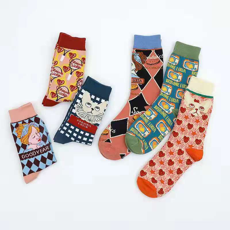 Vớ Dài Trung Bình Họa Tiết Hoạt Hình Kẻ Sọc Caro Phong Cách lolita Nhật Bản Dễ Thương Thời Trang Cho Nam Và Nữ