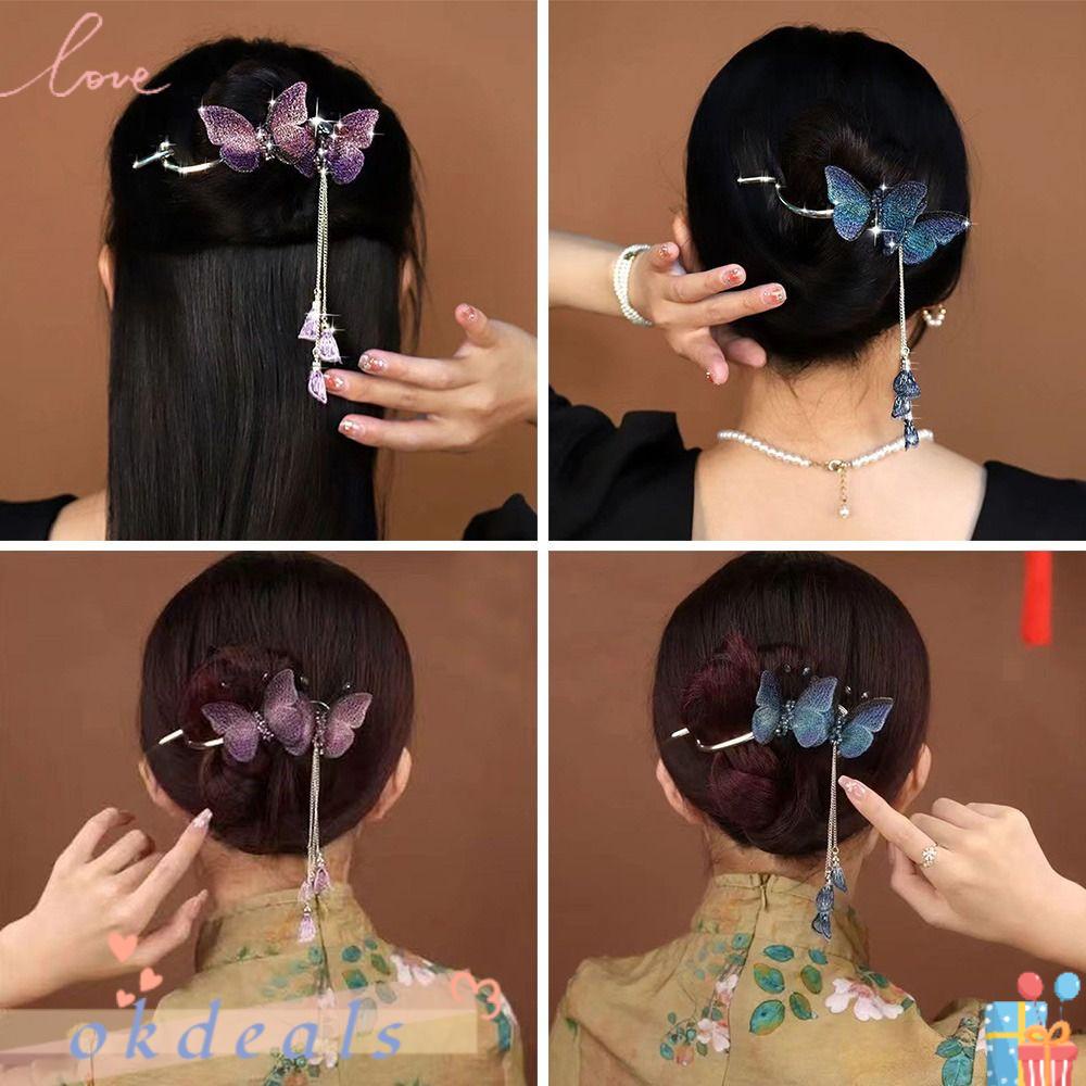 Trâm Cài Tóc Thêu Hình Bướm Lấp Lánh Thời Trang|Dụng Cụ Tạo Kiểu Tóc Thủ Công