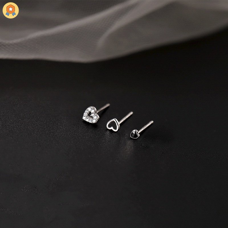 Set 3 Đôi Bông Tai Hình Trái Tim Đính Đá Zircon Giả Và Ngọc Trai Thời Trang Cho Nữ HGF HYJP2