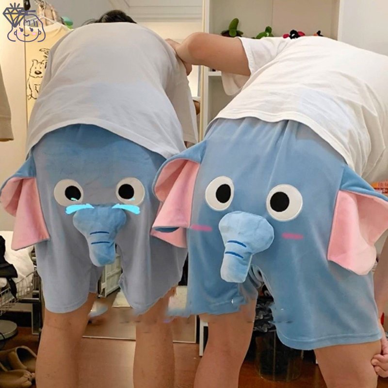 Quần Short Ngủ In Họa Tiết Chú Voi Hoạt Hình Dễ Thương Vui Nhộn Cho Nam Và Nữ