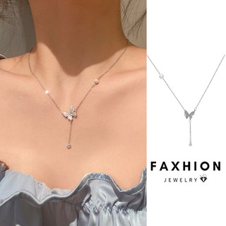 Faxhion Pha Lê Bướm Mặt Dây Chuyền Vòng Cổ Ngọc Trai Thanh Lịch Bạc Dây Chuyền Choker Nữ Trang Sức Phụ Kiện