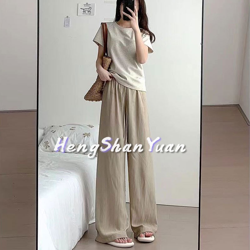Quần ống rộng Lưng Thun Rút Dây Màu Đen Phong Cách Nhật Bản Thời Trang Mùa Hè Cho Nữ