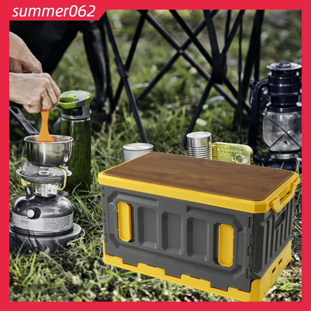 Summer062 Hộp cắm trại Có thể gập lại xếp chồng lên nhau Công suất lớn Vỏ gỗ 3 lớp Thùng lưu trữ bằng nhựa 95L