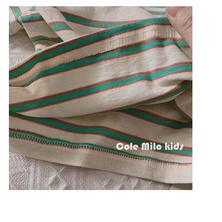 Áo Thun Cotton Lanh Tay Ngắn Dáng Rộng Họa Tiết Kẻ Sọc Nhiều Màu Sắc Thời Trang Mùa Hè Cho Bé Gái