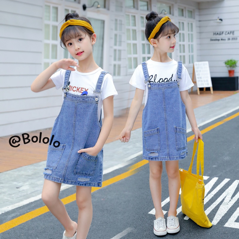 Bololo Đầm Yếm denim Xuân Hè Phong Cách Hàn Quốc Mới Cho Bé Gái