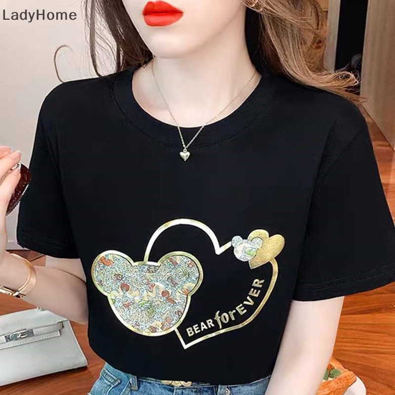Áo Thun Tay Ngắn Cổ Tròn Dáng Rộng In Họa Tiết Hoạt Hình Thời Trang Mùa Hè Cho Nữ
