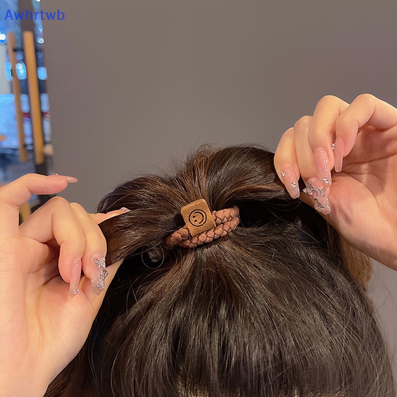 Bộ 5 Dây Buộc Tóc Cao Su Co Giãn Hình Mặt Cười Đơn Giản Phong Cách Hàn Quốc Cho Nữ Mới