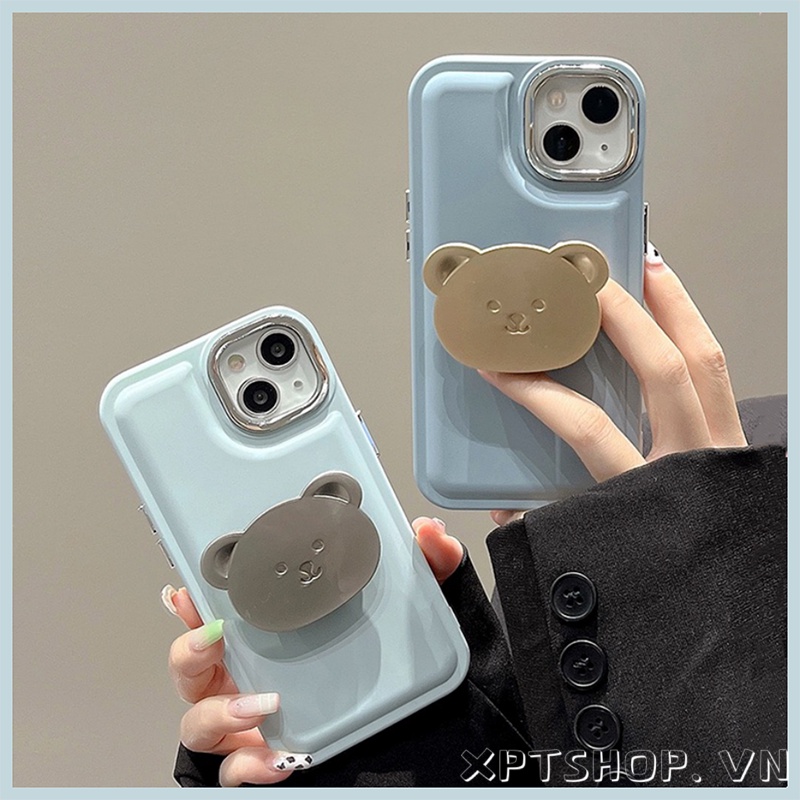 Ốp Điện Thoại Mềm Có Đệm Khí Chống Sốc Viền Kim Loại Hình Gấu Cho iPhone 14 13 12 11 Max XR IX