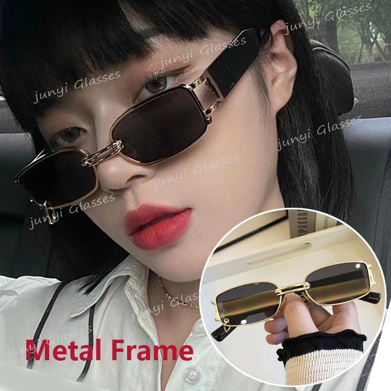 Kính Mát Gọng Vuông Nhỏ Bằng Kim Loại Chống Tia Cực Tím Phong Cách Đường Phố Thời Trang Cho Nam Và Nữ