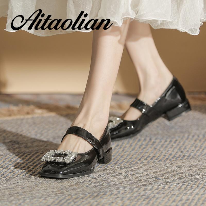 Giày Cao Gót 5cm / 2.5cm Da Bóng Mũi Vuông Thời Trang Cho Nữ