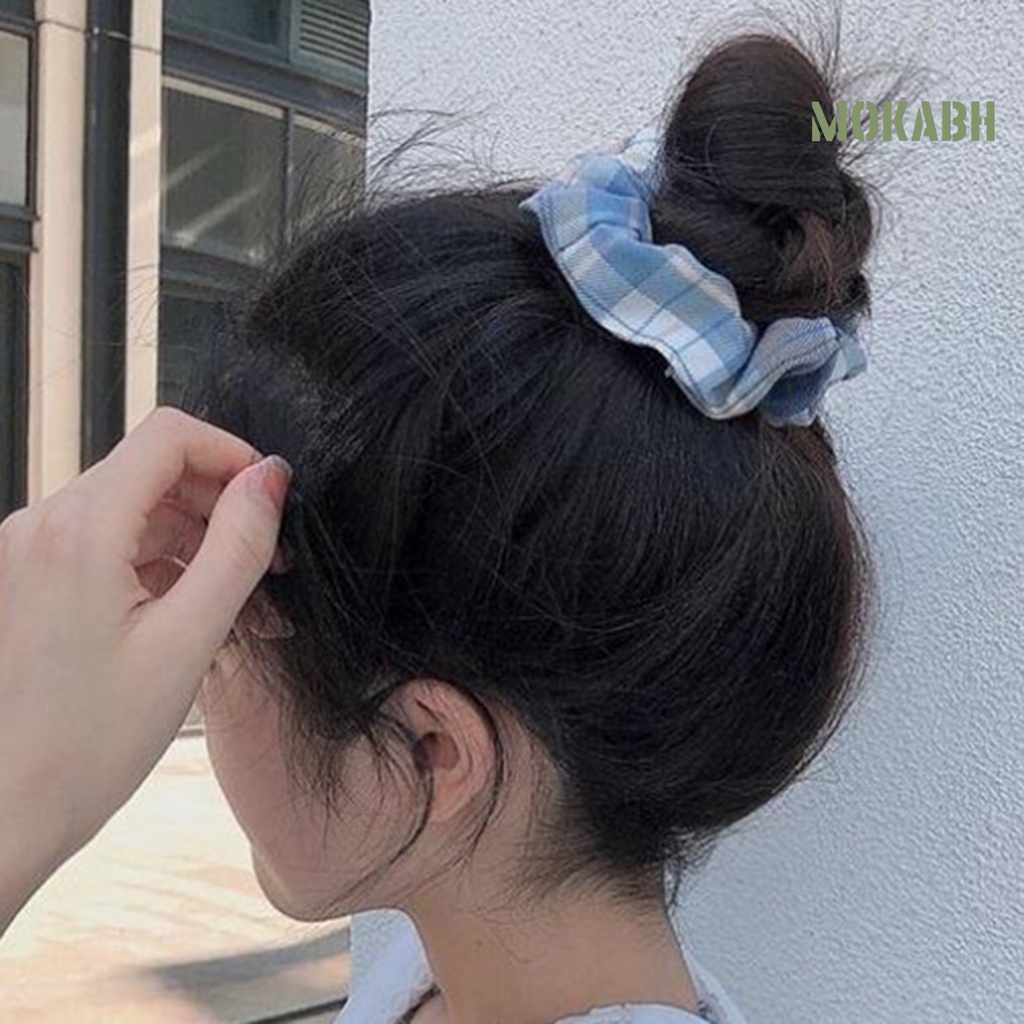 Dây Cột Tóc Co Giãn Họa Tiết Sọc Caro Phong Cách Hàn Quốc Ngọt Ngào Cho Nữ