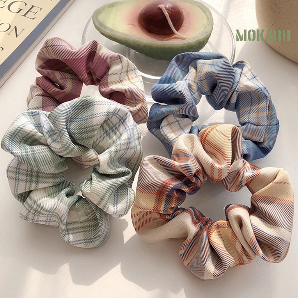 Dây Cột Tóc Co Giãn Họa Tiết Sọc Caro Phong Cách Hàn Quốc Ngọt Ngào Cho Nữ