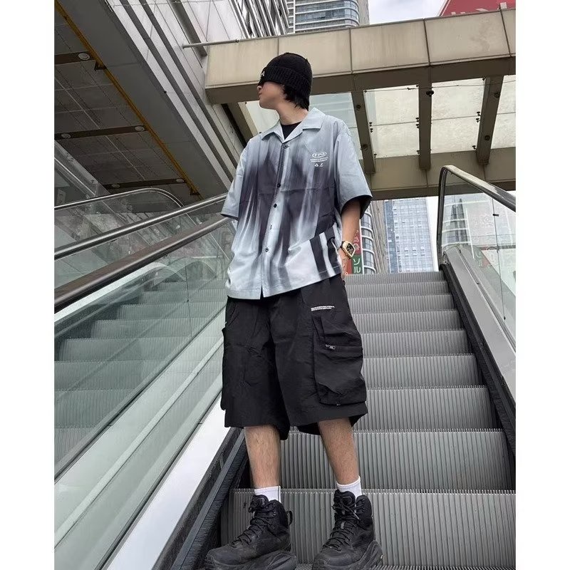 Áo Sơ Mi Tay Ngắn Dáng Rộng Nhuộm Màu Độc Đáo Cỡ Lớn 150kg Thời Trang Cá Tính Cho Nam