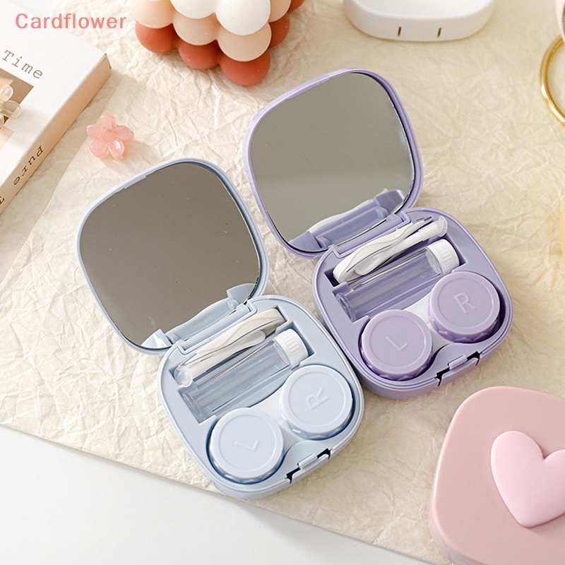 < Cardflower > Hộp Đựng Kính Áp Tròng Hình Vuông Màu Macaron Trái Tim Tráng Gương Nhỏ Gọn Dễ Mang Theo Khi Đi Du Lịch