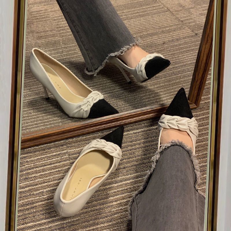Giày Cao Gót Mũi Nhọn Mẫu Mới 2023 Phong Cách Pháp Thời Trang Thanh Lịch Cho Nữ