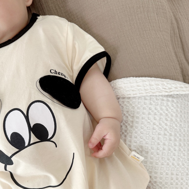 Áo Liền Quần Tam Giác Tay Ngắn In Hình Chú Chó Hoạt Hình Bằng Vải Cotton Thời Trang Mùa Hè Cho Bé Sơ Sinh 0-2