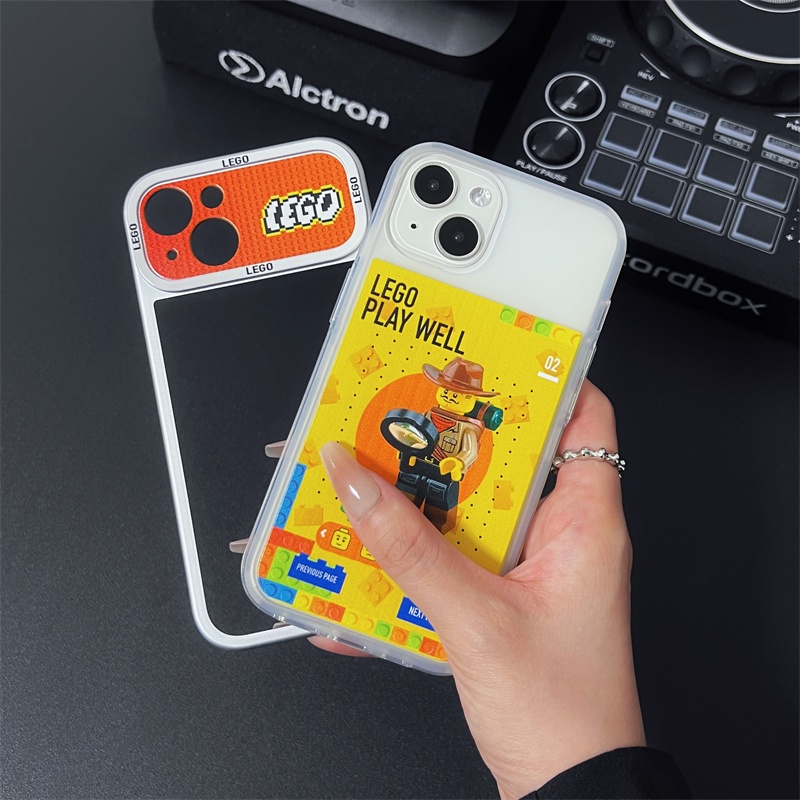 Ốp Điện Thoại TPU Mềm Trong Suốt Họa Tiết Khối Lego 2 Trong 1 Bảo Vệ Ống Kính Máy Ảnh Cho iphone 14 13 12 11 Pro Max