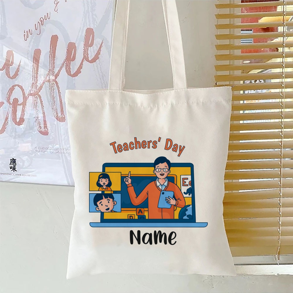 Miễn Phí Thêm Tên Chúc Mừng Ngày Nhà Giáo In Họa Tiết Túi Tote Thời Trang Túi Mua Sắm Nữ Túi Xách Tên Tùy Chỉnh Ngày Nhà Giáo