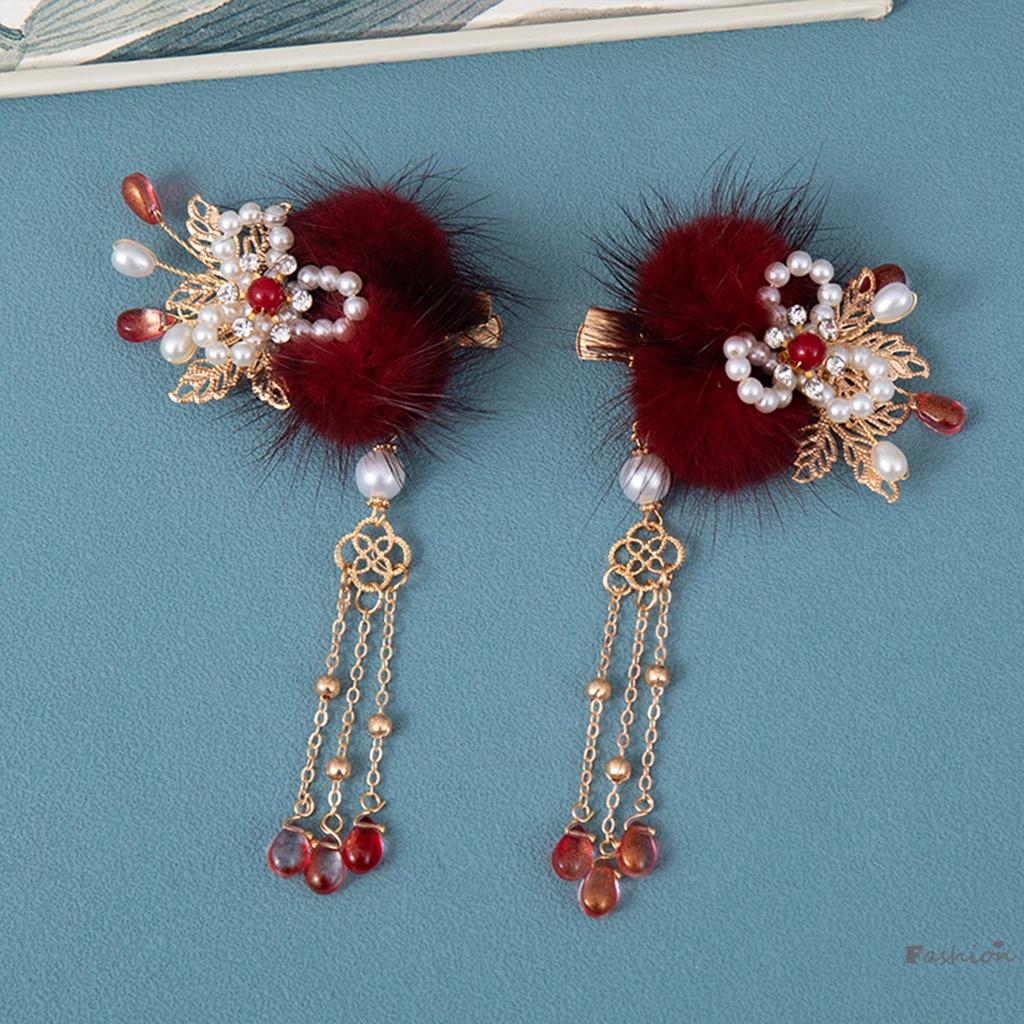 Set 2 Kẹp Tóc Nữ Đính Hoa Tua Rua