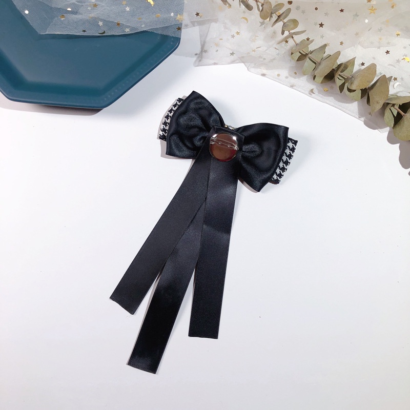 Nơ Cài Cổ Áo Đồng Phục Đính Đá Pha Lê Đen Thời Trang Cho Nữ