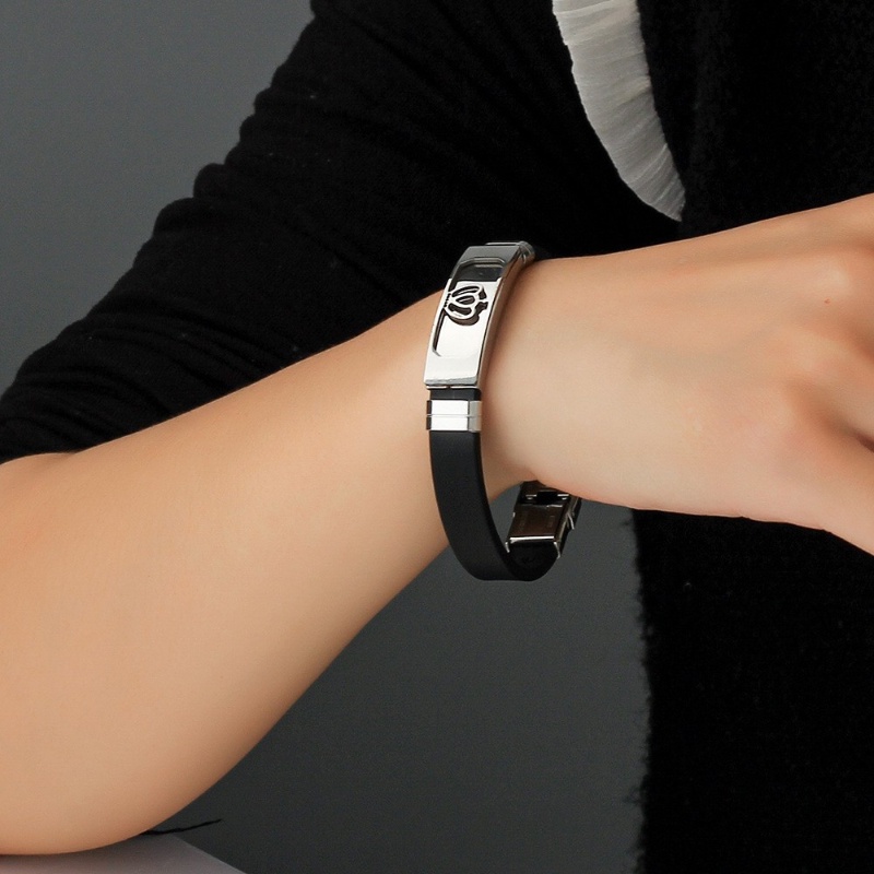 Vòng Tay Silicone Phối Thép Không Gỉ Hình Vương Miện Phong Cách Hip Hop Cho Nam Và Nữ