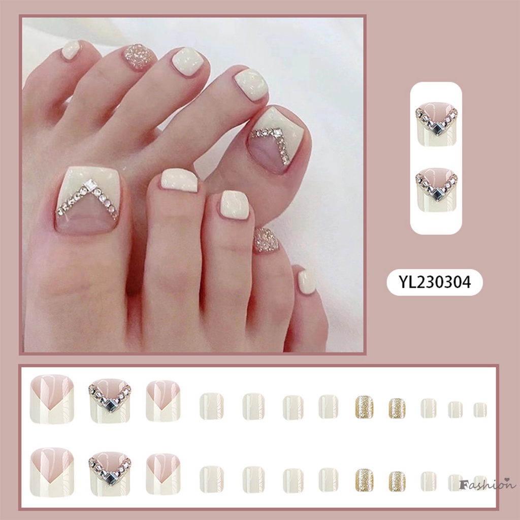 Móng Chân Giả Mềm &amp; Dẻo Đính Kim Cương Trắng Lấp Lánh Không Áp Lực Gắn Giường Ngủ