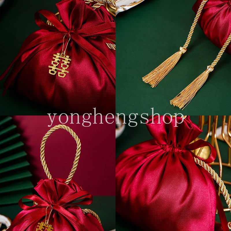 Túi Dây Rút Đựng Kẹo Đính Ngọc Trai Và Tua Rua Sáng Tạo