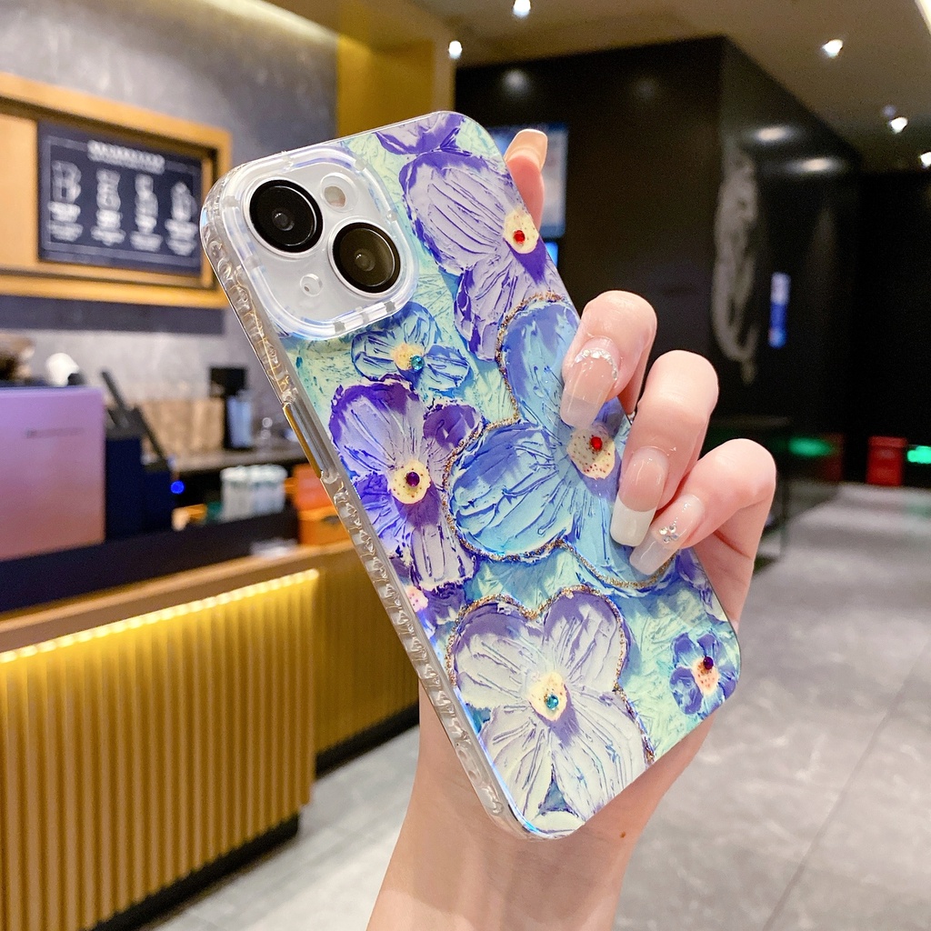 Ốp Điện Thoại TPU Chống Sốc Họa Tiết Hoa Màu Xanh Lá / Tím Cho IPhone 14 13 12 11 Pro Max