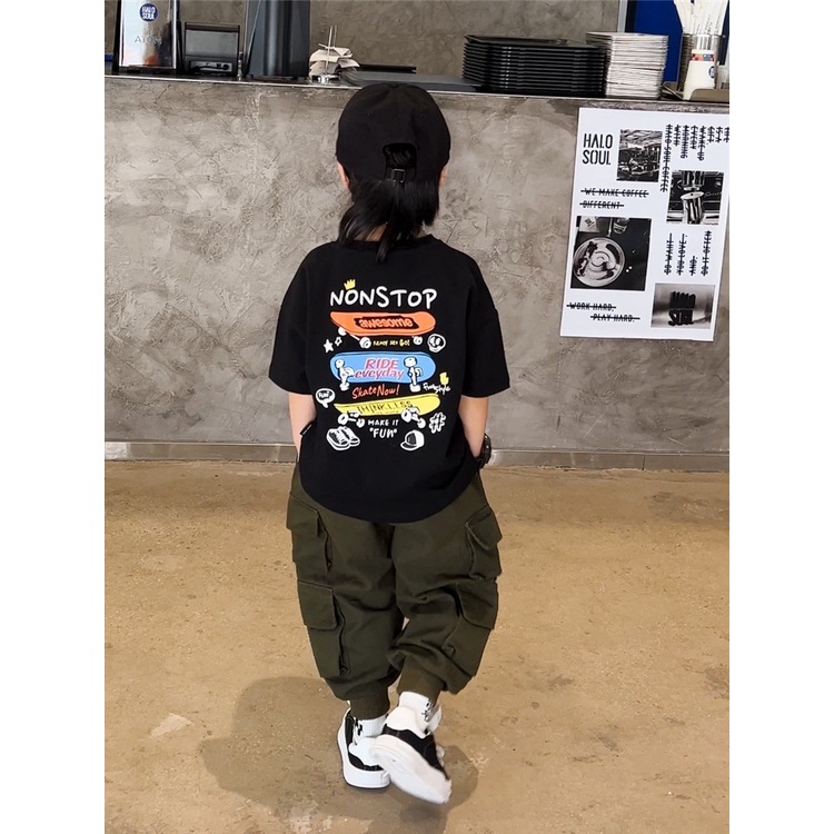 Áo Thun Tay Ngắn Cổ Tròn Họa Tiết Hoạt Hình Đơn Giản Phong Cách Nhật Bản Thời Trang Cho Bé Mới