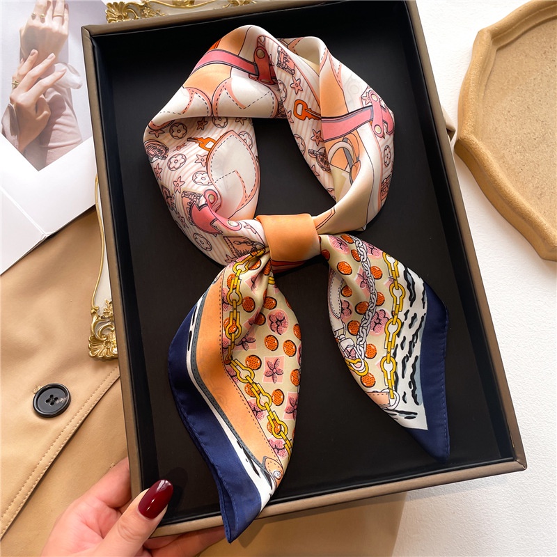 Khăn Choàng Cổ Hình Vuông 70X70Cm In Họa Tiết Hoa Bằng Lụa Thời Trang Xinh Xắn Cho Nữ