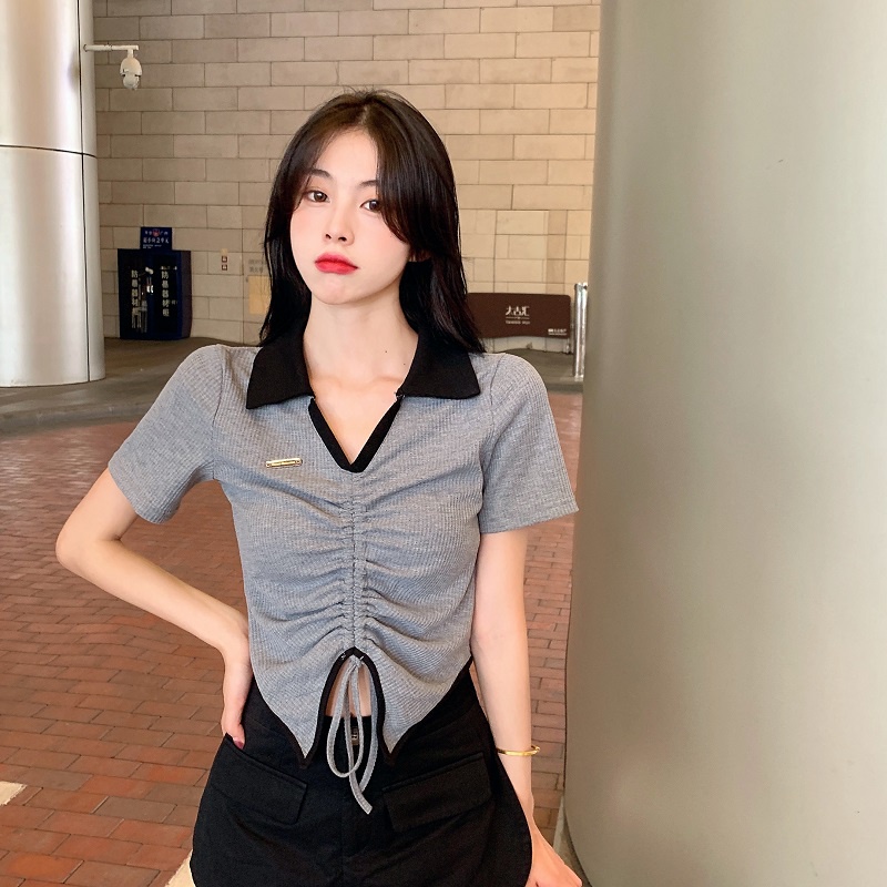 Áo Thun Polo Tay Ngắn Chất Liệu Cotton Phong Cách Hàn Quốc Thời Trang Cho Nữ