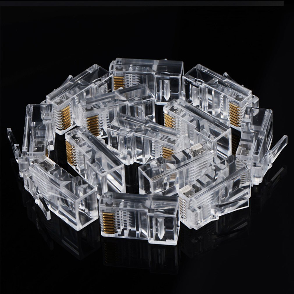 50X Rj45 Cat5E Cat6 Network Lan Patch Cable End Crimp Plug Connector Gold Pins Crystal [Q/3]