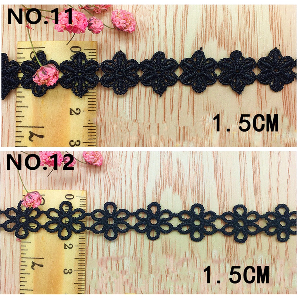 Cuộn Dây Ruy Băng Thêu Ren Hoa Màu Trắng Đen Dài 1 Yard Dùng Trang Trí Đầm DIY