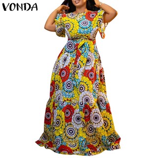 Đầm nữ VONDA tay ngắn cổ tròn in hoa đơn giản phong cách cổ điển