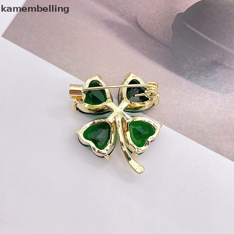 Ghim Cài Áo Hình Cỏ Bốn Lá May Mắn Màu Ngọc Lục Bảo Phong Cách Pháp Cổ Điển Dành Cho Nữ